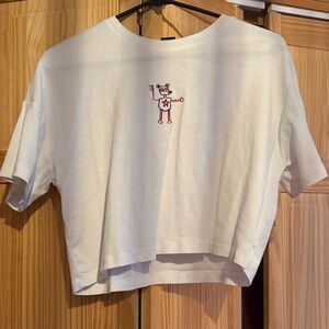 Cropped Basquiat t shirt.